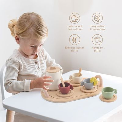 Customized Designs Wooden Tea Set for Kids Cup Lids and Serving Trays