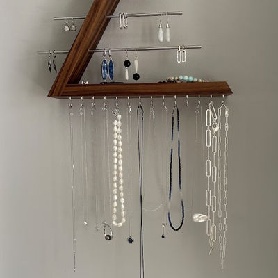 Logo Customized Acceptable Unfinished Birch Wood Color Hanging Walnut Jewelry Organizer