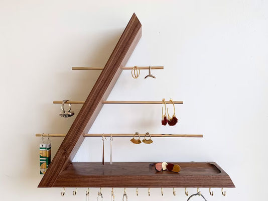 Logo Customized Acceptable Unfinished Birch Wood Color Hanging Walnut Jewelry Organizer