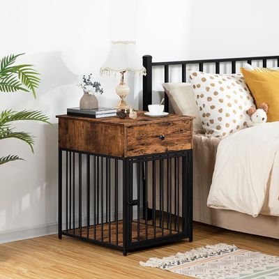 Indoor Pet Crate End Table Decorative Dog Kennel with Drawer and Customized Shape in White