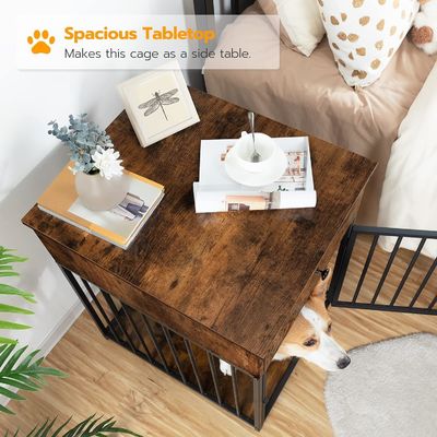 Indoor Pet Crate End Table Decorative Dog Kennel with Drawer and Customized Shape in White