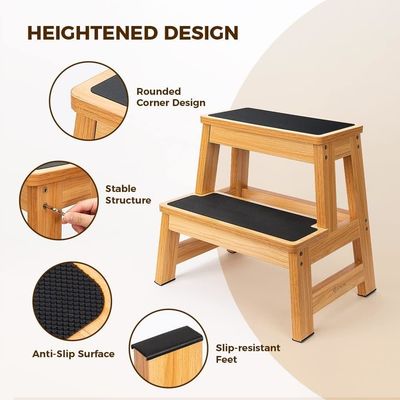 Practical and Stylish Anti-Slip Wooden Step Stool for Adults