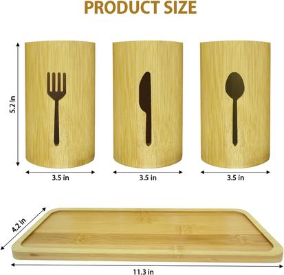 Installation Type Standing Type Bamboo Utensil Holder with Wooden Cutlery Organizer