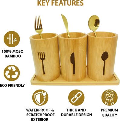 Installation Type Standing Type Bamboo Utensil Holder with Wooden Cutlery Organizer