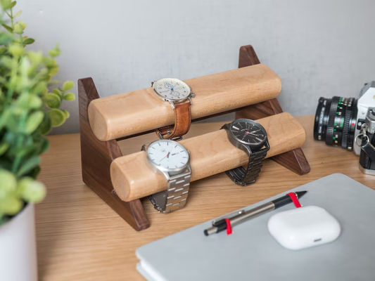 Walnut Wood Adjustable Jewelry Stand for Wristwatch Storage in Christmas Holiday Gift