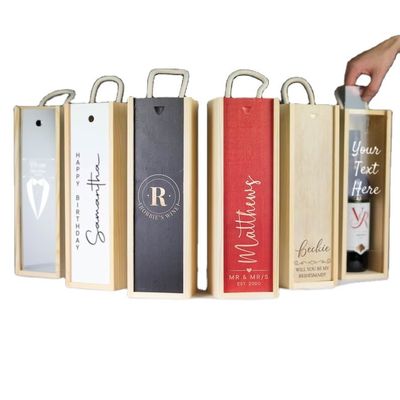 Custom Order Accepted Laser Engraved Wooden Wine Box with Acrylic Inserts and Sliding Lid