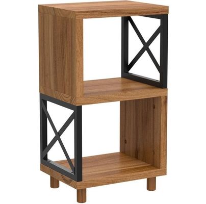Natural Wood Color Living Room Metal Modern Nightstand Bedside Table for Small Spaces