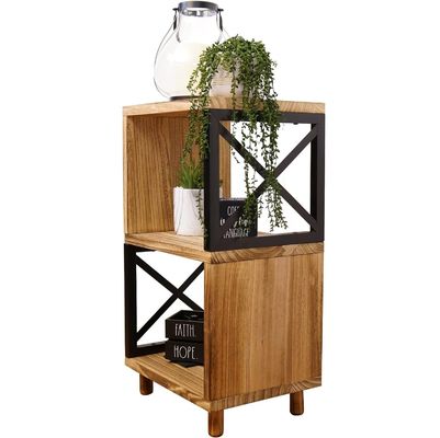 Natural Wood Color Living Room Metal Modern Nightstand Bedside Table for Small Spaces