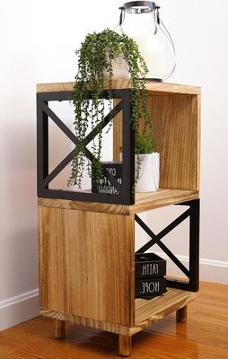 Natural Wood Color Living Room Metal Modern Nightstand Bedside Table for Small Spaces