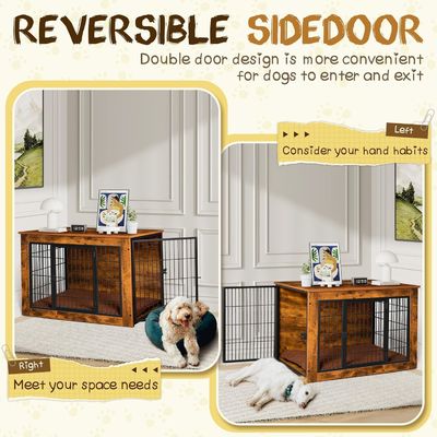 Wall Mounted Cat Perch Wooden Dog Crate Furniture with Double Doors and Thick Cushion