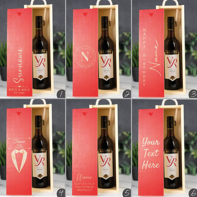 Custom Order Accepted Laser Engraved Wooden Wine Box with Acrylic Inserts and Sliding Lid