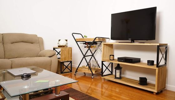Natural Wood Color Living Room Metal Modern Nightstand Bedside Table for Small Spaces