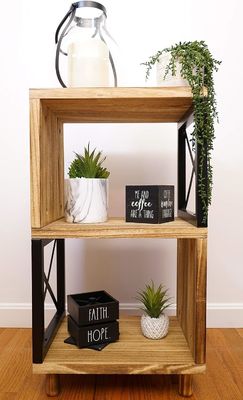 Natural Wood Color Living Room Metal Modern Nightstand Bedside Table for Small Spaces