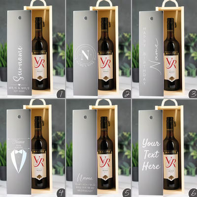 Custom Order Accepted Laser Engraved Wooden Wine Box with Acrylic Inserts and Sliding Lid
