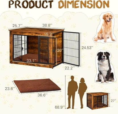 Wall Mounted Cat Perch Wooden Dog Crate Furniture with Double Doors and Thick Cushion