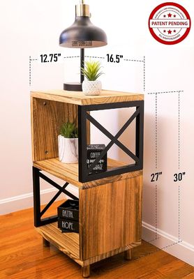 Natural Wood Color Living Room Metal Modern Nightstand Bedside Table for Small Spaces