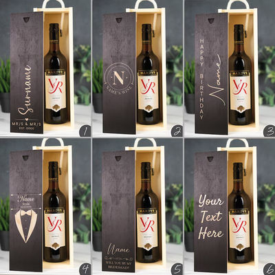 Custom Order Accepted Laser Engraved Wooden Wine Box with Acrylic Inserts and Sliding Lid