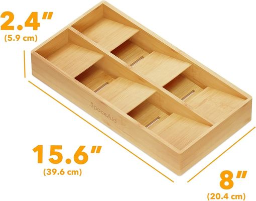 Organizer Silverware Drawer with Plain Wooden Box 6 Slots Bamboo Tray Holder in Natural