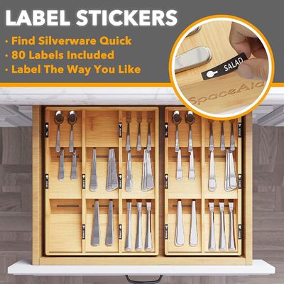 Organizer Silverware Drawer with Plain Wooden Box 6 Slots Bamboo Tray Holder in Natural