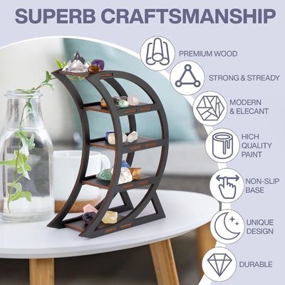 Apartment Wooden Crystal Display Shelf Holder Moon Decorative Shelves for Living Room
