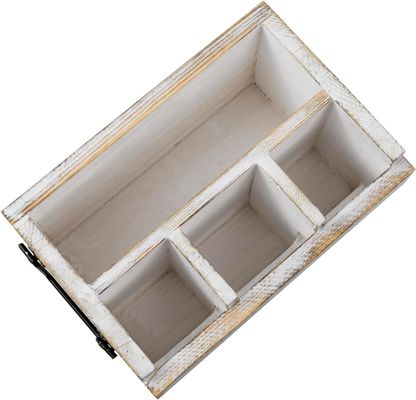 Non-folding Rack for Utensils and Napkins White Washed Solid Wood Black Metal Handles