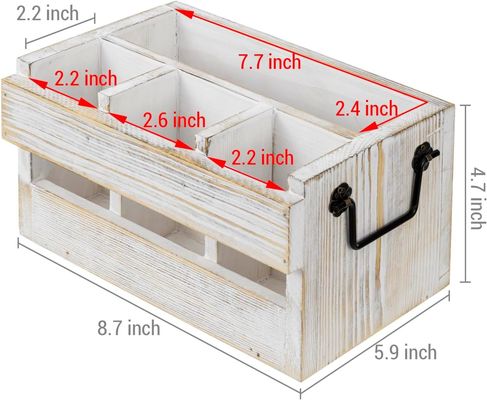 Non-folding Rack for Utensils and Napkins White Washed Solid Wood Black Metal Handles