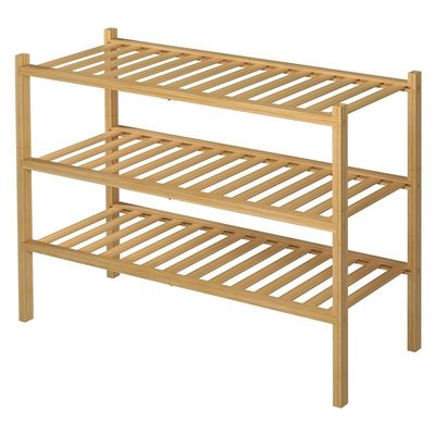 Home Storage Wood Shoe Rack for Small Spaces 3 Tier Bamboo Shoe Shelf Organizer