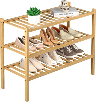 Home Storage Wood Shoe Rack for Small Spaces 3 Tier Bamboo Shoe Shelf Organizer