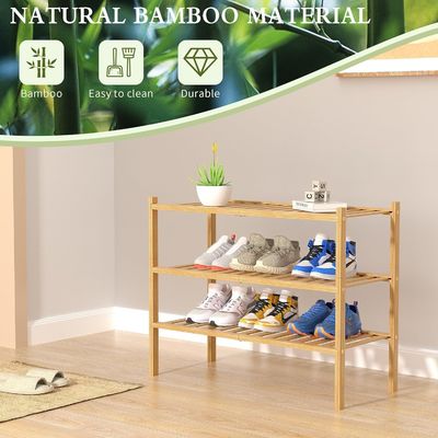 Home Storage Wood Shoe Rack for Small Spaces 3 Tier Bamboo Shoe Shelf Organizer