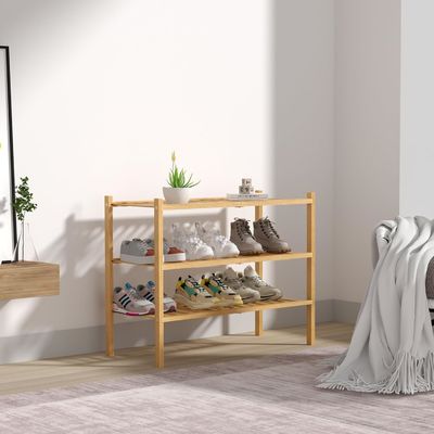 Home Storage Wood Shoe Rack for Small Spaces 3 Tier Bamboo Shoe Shelf Organizer