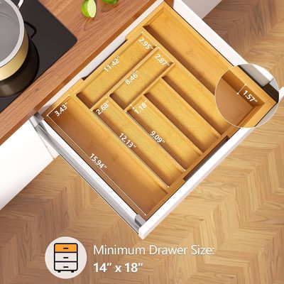 Maximize Your Drawer Space with Bamboo Cutlery Tray Drawer Organizer 3 Wire Thickness