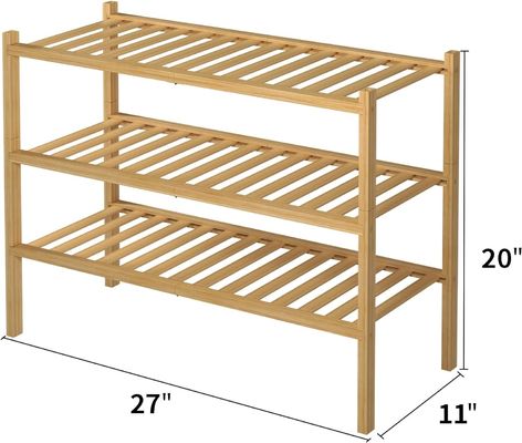 Home Storage Wood Shoe Rack for Small Spaces 3 Tier Bamboo Shoe Shelf Organizer