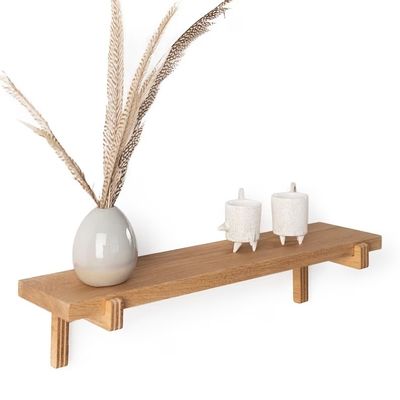 Double Tiers Wooden Office Decoration Floating Wall 2 Shelves Oak Minimalist Ledge Shelf for Home Save Space