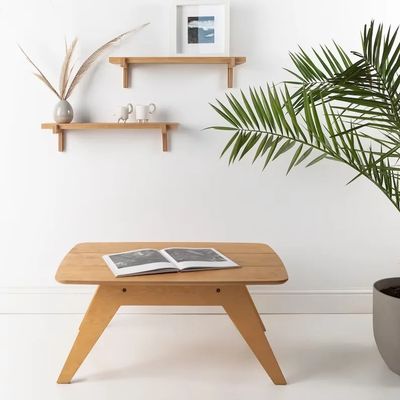 Double Tiers Wooden Office Decoration Floating Wall 2 Shelves Oak Minimalist Ledge Shelf for Home Save Space