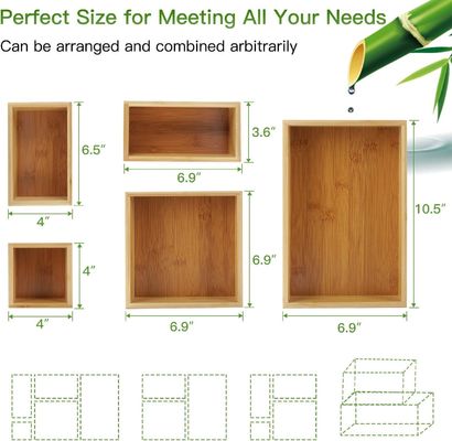 3 Wire Thickness 5-Piece Bamboo Drawer Organizer Set for Office Storage of Varied Sizes