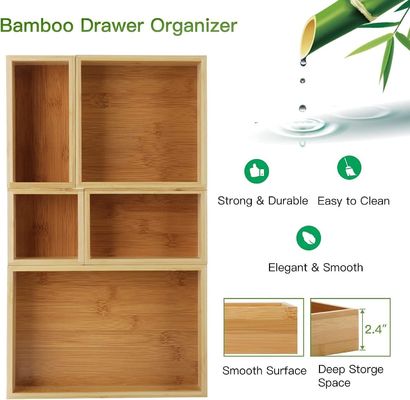 3 Wire Thickness 5-Piece Bamboo Drawer Organizer Set for Office Storage of Varied Sizes