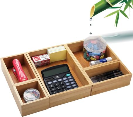 3 Wire Thickness 5-Piece Bamboo Drawer Organizer Set for Office Storage of Varied Sizes