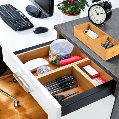 3 Wire Thickness 5-Piece Bamboo Drawer Organizer Set for Office Storage of Varied Sizes