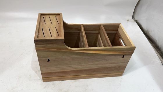 Embossed Acacia Wood Kitchen Counter Storage Box with Large Capacity and Exquisite Design