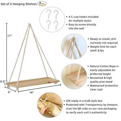 Wooden Wall Shelf Set of 2 Floating Shelves for Bathroom Organization Ideas