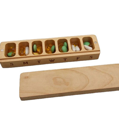 Mini Wooden Box Portable Medicine Container 7 Day Pill Case Organizer Nature Ornament