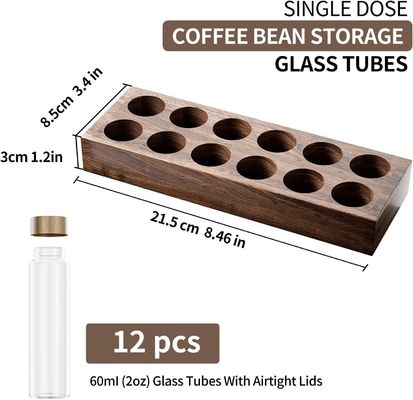 Versatile Wooden Coffee Bean Storage Container with Single Dose Tube and Holder Stand