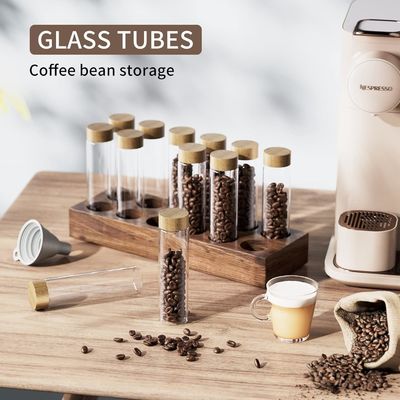 Versatile Wooden Coffee Bean Storage Container with Single Dose Tube and Holder Stand
