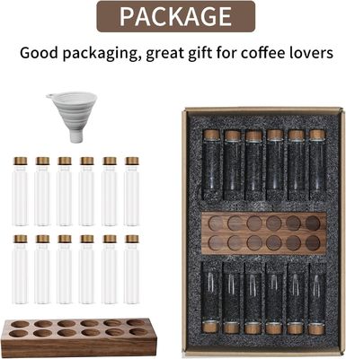 Versatile Wooden Coffee Bean Storage Container with Single Dose Tube and Holder Stand