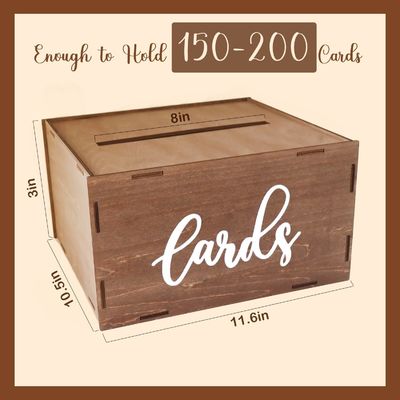 Wedding Card Box for Reception Brown Wooden Envelope Money Box Printing Laser Engrave