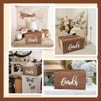 Wedding Card Box for Reception Brown Wooden Envelope Money Box Printing Laser Engrave