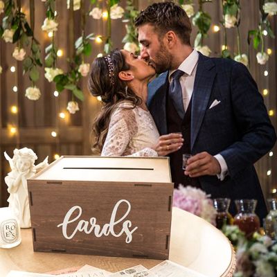 Wedding Card Box for Reception Brown Wooden Envelope Money Box Printing Laser Engrave