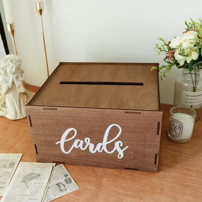 Wedding Card Box for Reception Brown Wooden Envelope Money Box Printing Laser Engrave