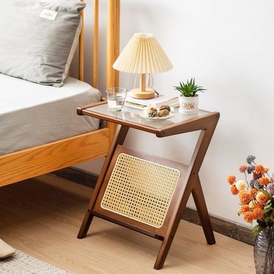 General Home Furniture Modern Rattan Woven Coffee Table Glass Bedside Table Corner