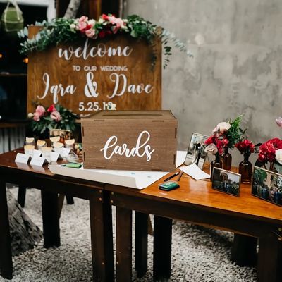 Wedding Card Box for Reception Brown Wooden Envelope Money Box Printing Laser Engrave